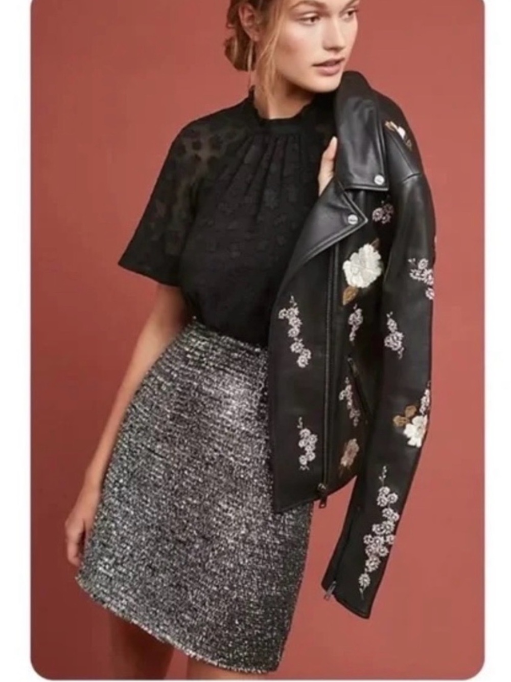 NWT Anthropologie Hutch Saint Michel Mini Skirt Black Silver Tinsel Size Small